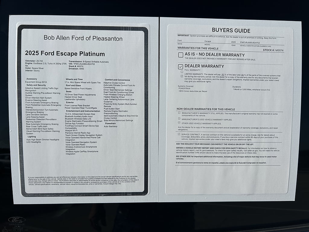 2025 Ford Escape Platinum